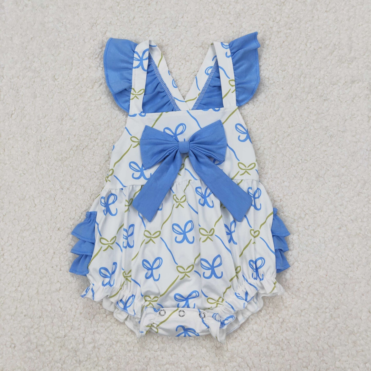 SR2720  blue bow western kids  romper 202503 RTS