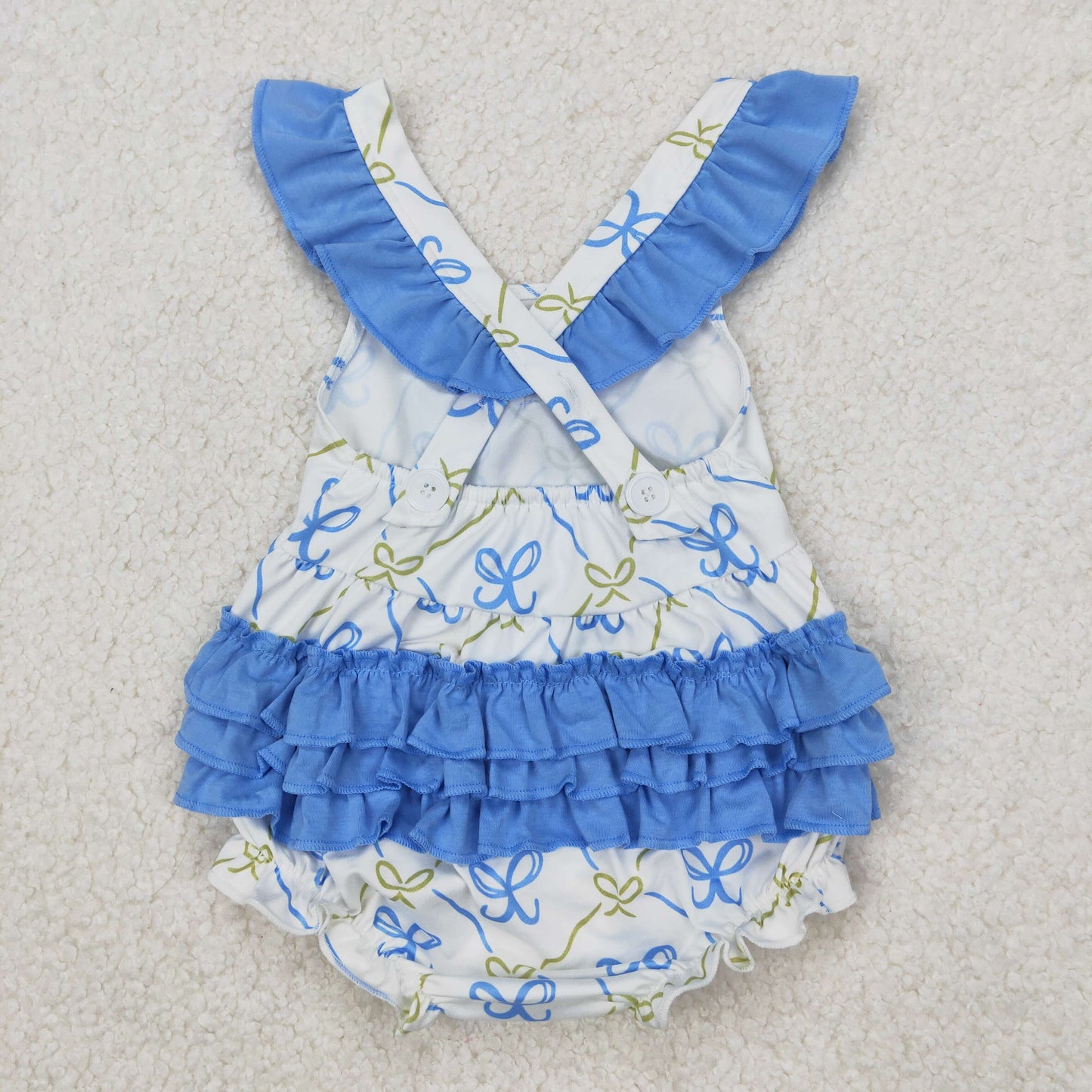 SR2720  blue bow western kids  romper 202503 RTS