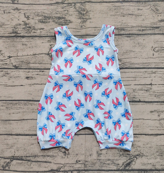 SR2729  blue bow 4th july western kids  romper 202503 preorder