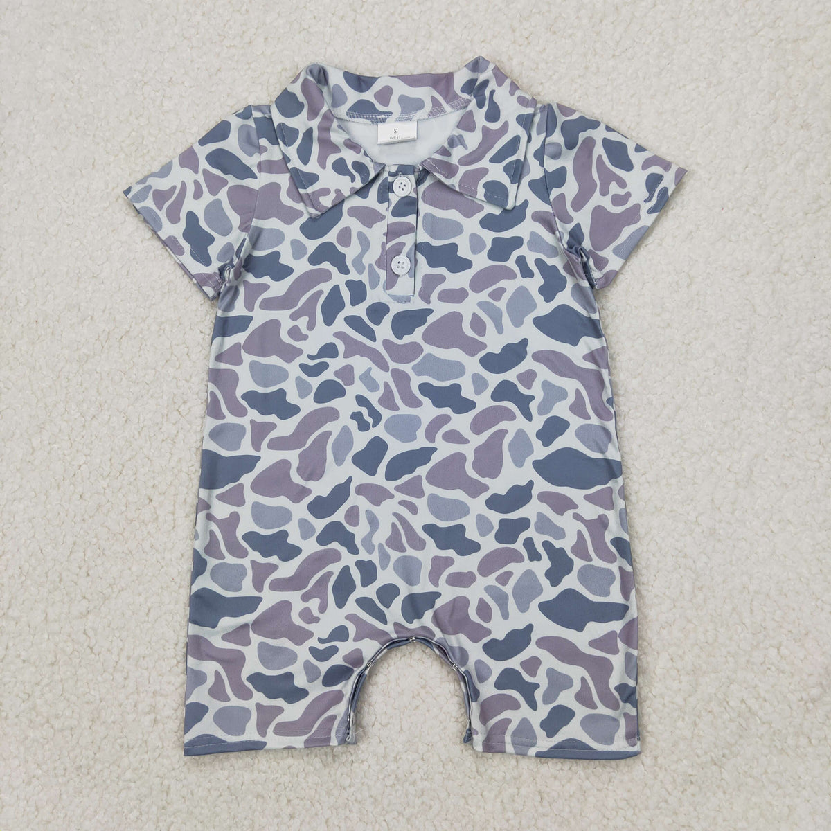 NO MOQ RTS SR2973 Baby Boy Clothes Grey Purple Camo Print Short Sleeve Polo Romper 202610