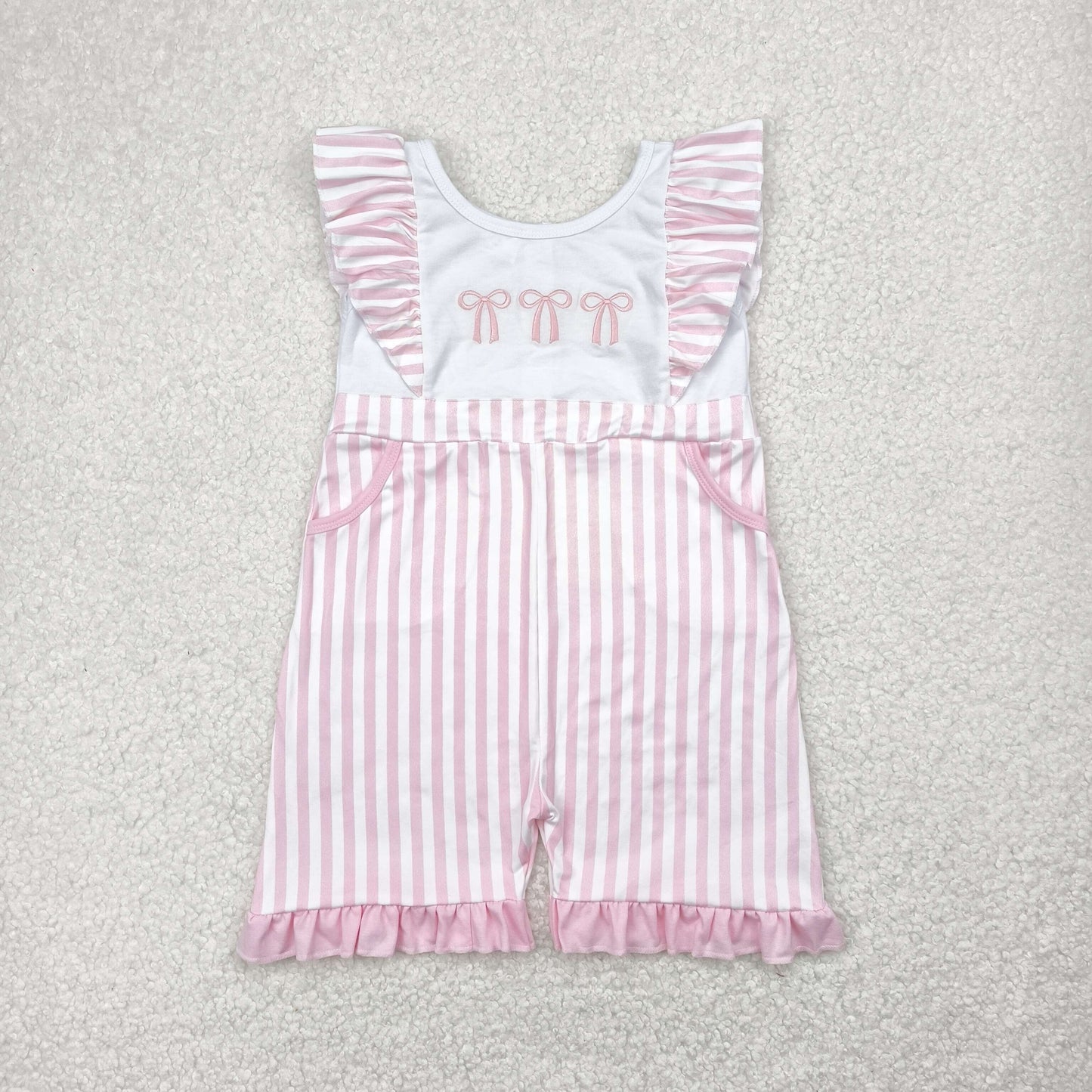 SR3025 embroidery BOW kids  summer romper 202504  RTS