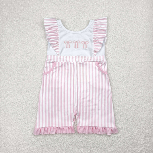 SR3025 embroidery BOW kids  summer romper 202504  RTS