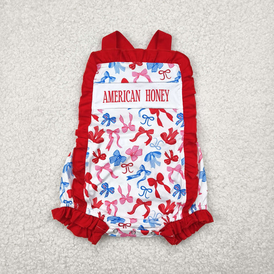 SR3048 American honey bow 4th July western girl summer romper 202504 RTS