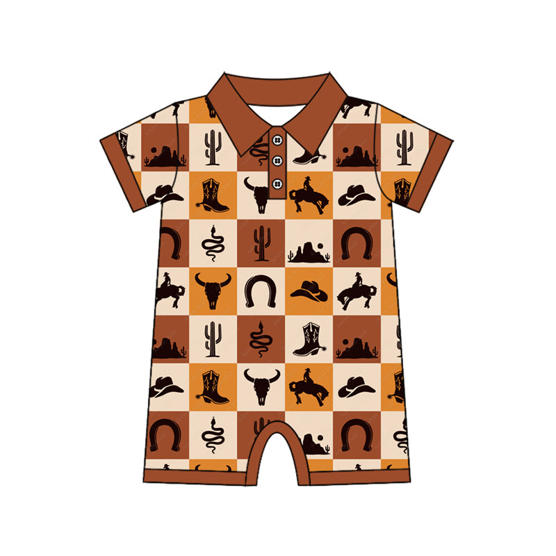 SR3094 western cow western boy kids summer romper 202505  preorder