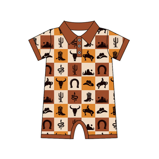 SR3094 western cow western boy kids summer romper 202505  preorder
