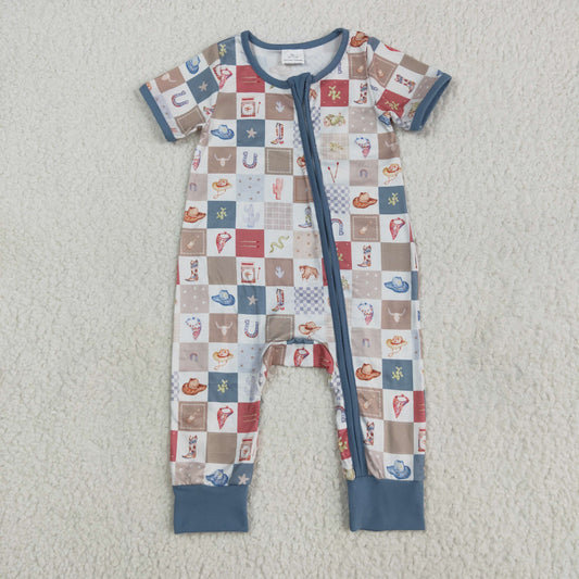 SR3098 boots western pumpkin halloween kids summer romper 202505 RTS