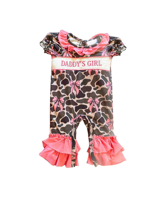 SR3106 daddy‘s girl  camo bow sibling  romper kids summer romper 202505  preorder