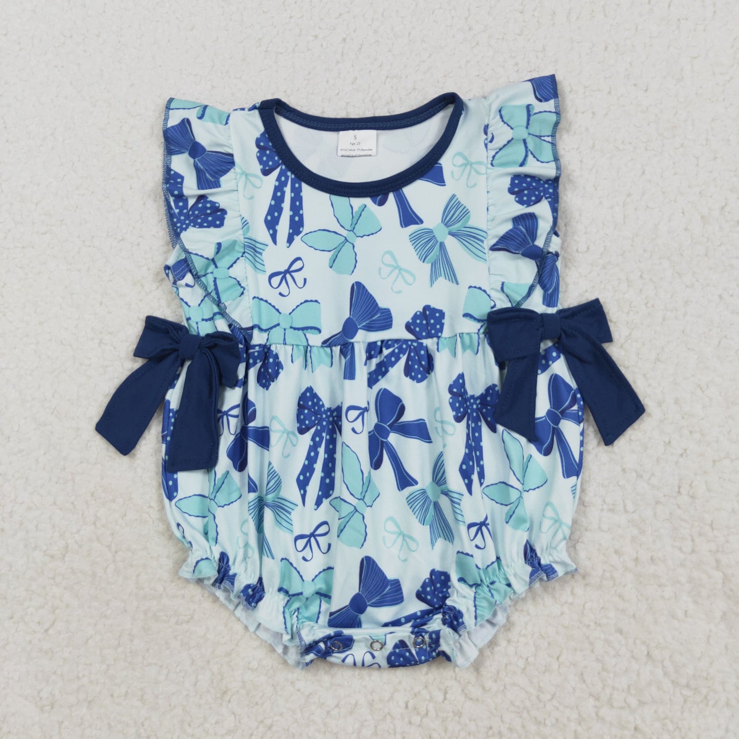 SR3121 bow blue girl summer romper 202508  RTS