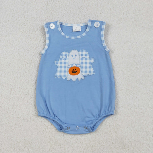 SR3197 embroidery Halloween boo pumpkin summer boy romper 202509 RTS