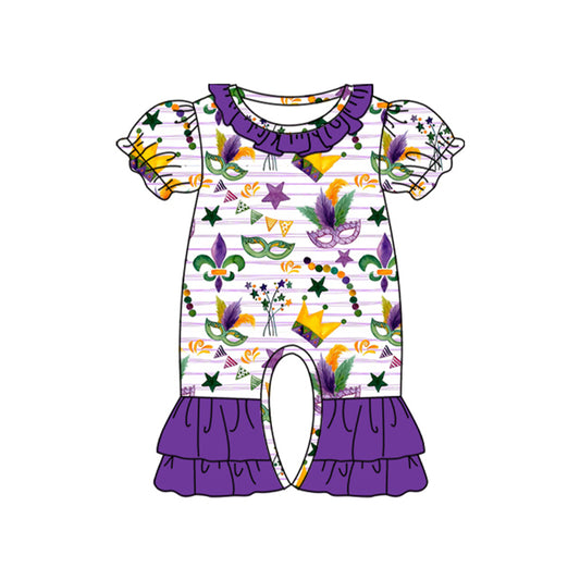 SR3224  Mardi Gras  girl summer romper 202509 preorder