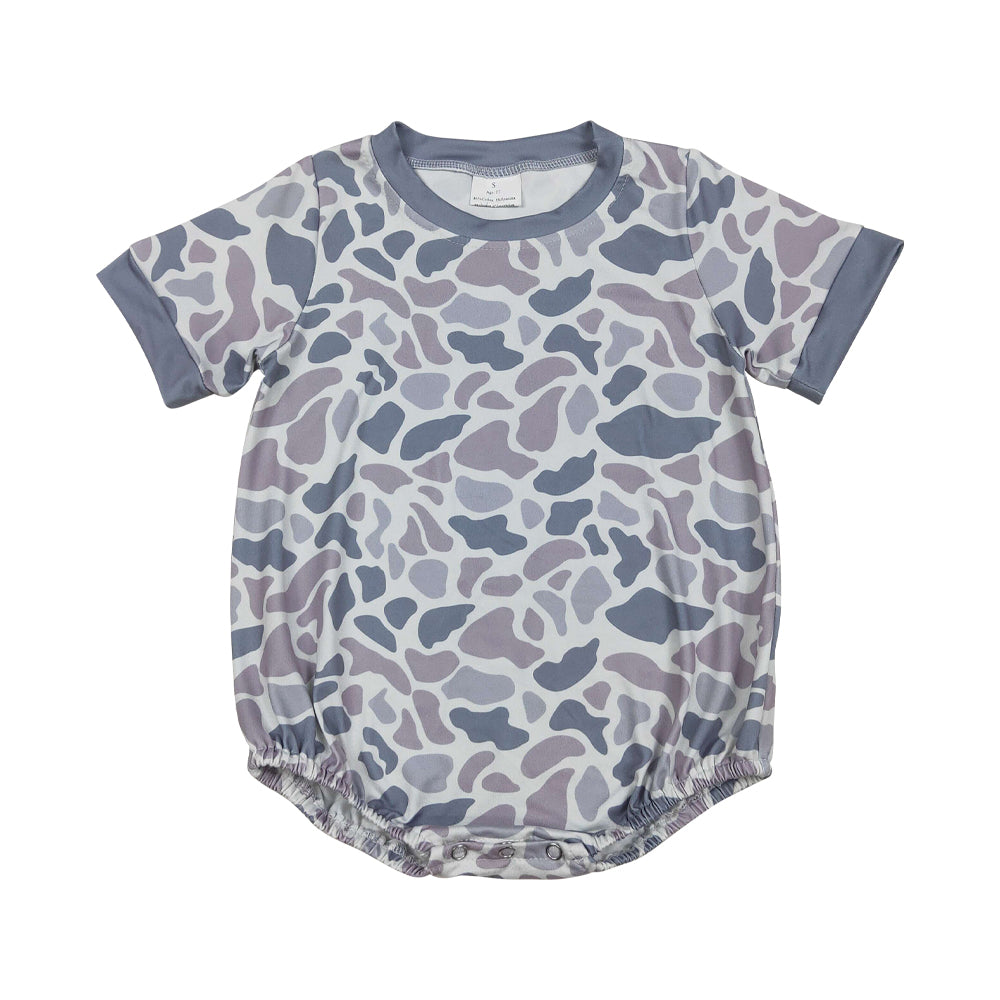 NO MOQ RTS SR3243 Baby Boy Clothes Dusty Lavender Grey Camo Print Short Sleeve Bubble Romper 202610