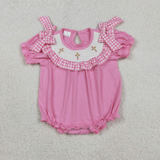 SR3250-smocked Easter cross girl summer romper 202512 RTS