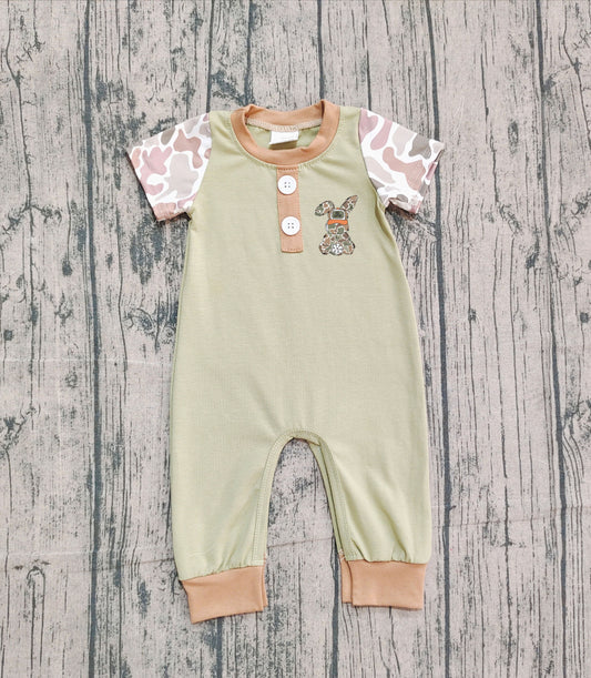 SR3258 embroidery  Easter rabbit camo boy summer romper 202509 preorder