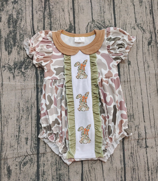 SR3259 embroidery  Easter rabbit camo girl  summer romper 202509 preorder