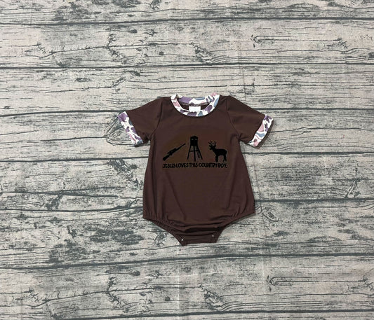 SR3280 embroidery deer hunting boy summer romper 202509 preorder