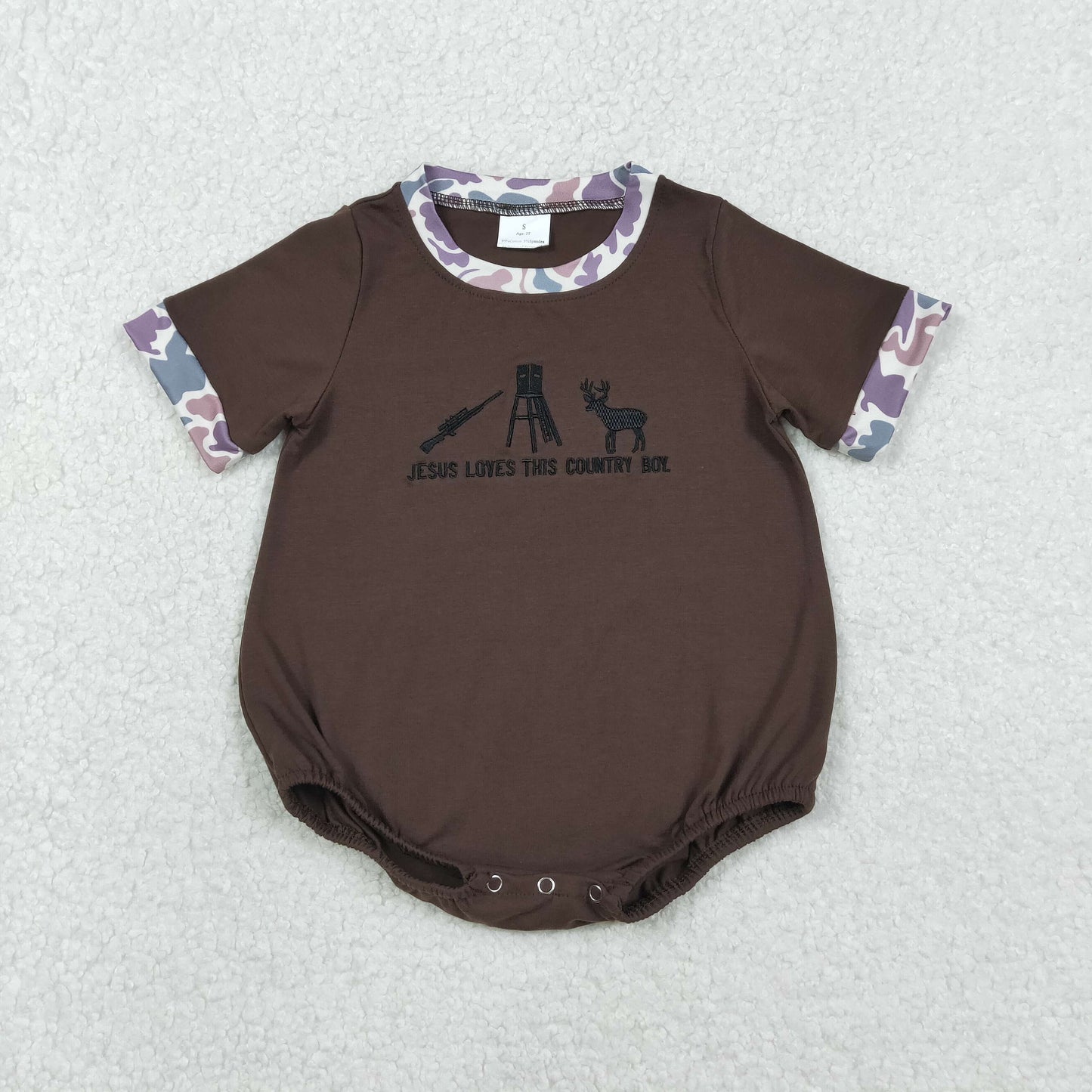 SR3280 embroidery jesus love deer hunting boy summer romper 202511 RTS