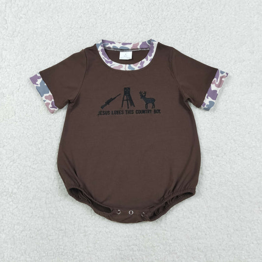 SR3280 embroidery jesus love deer hunting boy summer romper 202511 RTS