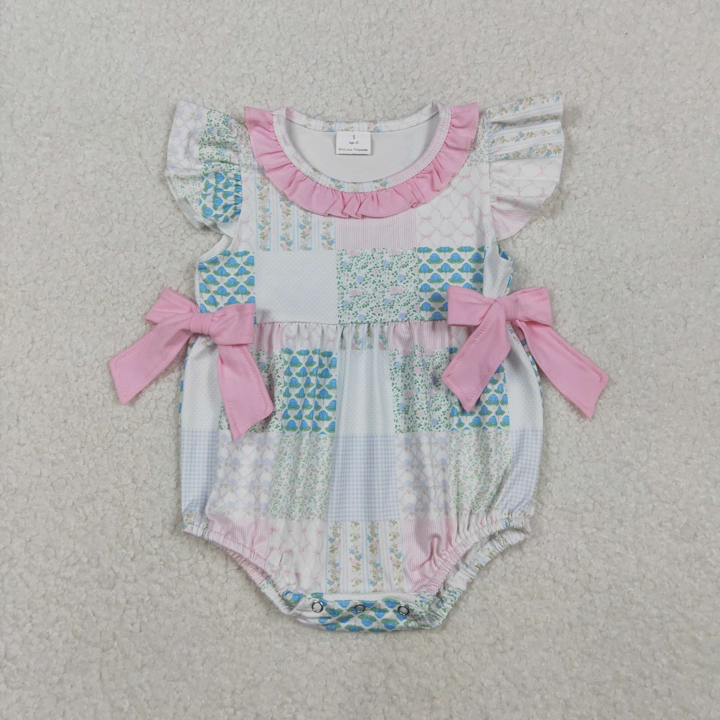 SR3293 flowers bow girl summer romper 202511 RTS