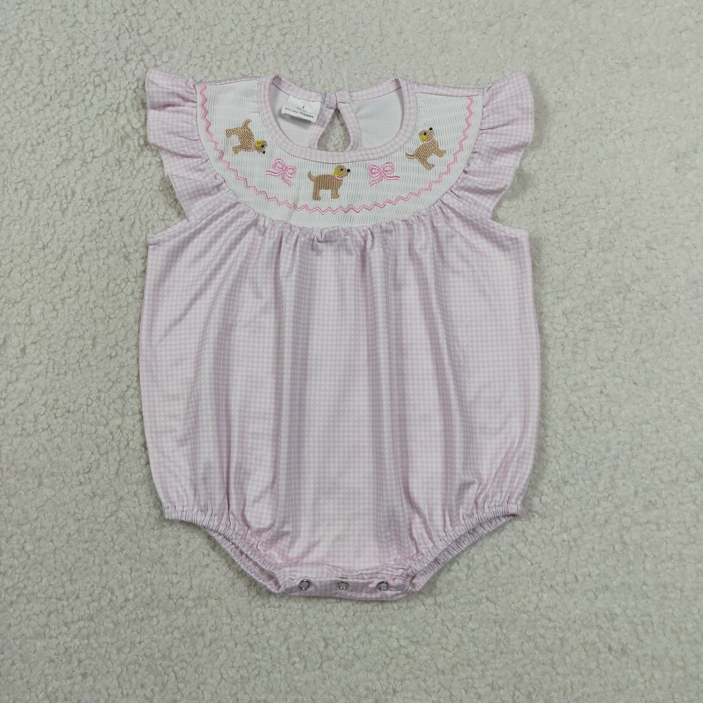 SR3316-SMOCKED  dog bow girl summer romper 202607 RTS