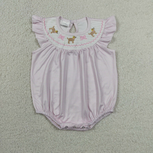 SR3316-SMOCKED  dog bow girl summer romper 202607 RTS