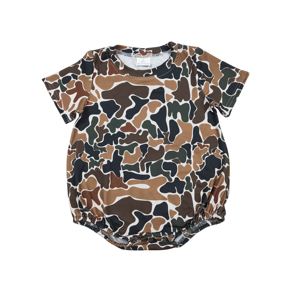 NO MOQ RTS SR3450 Baby Boy Clothes Classic Retro Hunting Camo Print Short Sleeve Bubble Romper 202610