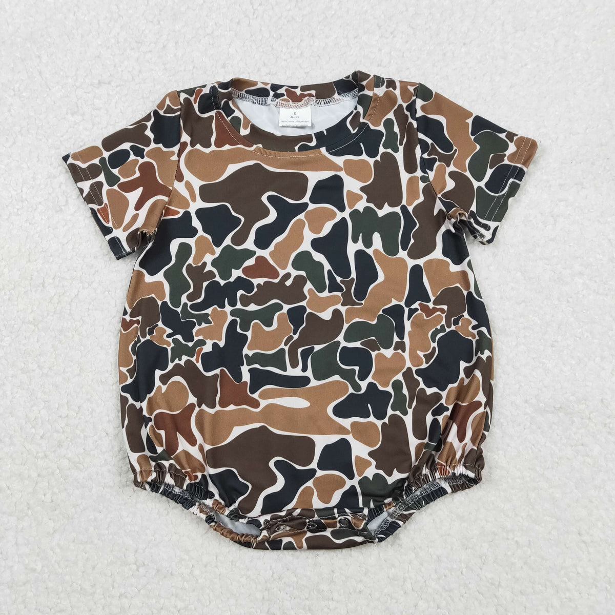 NO MOQ RTS SR3450 Baby Boy Clothes Classic Retro Hunting Camo Print Short Sleeve Bubble Romper 202610