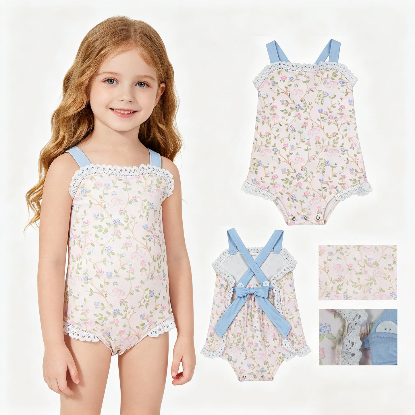 SR3461 girl lace flowers summer romper 202604  RTS