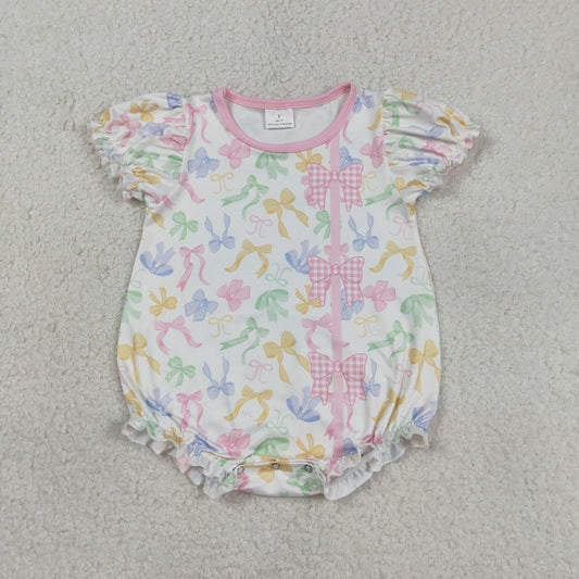 SR3672 pink bow girl summer romper 202603 RTS