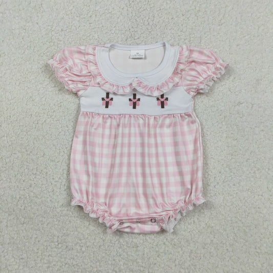 SR3756 embroidery Easter cross girl summer romper 202601 RTS