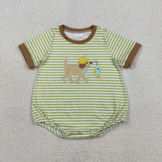 SR3765 dog fish Embroidery boy summer romper 202601 RTS