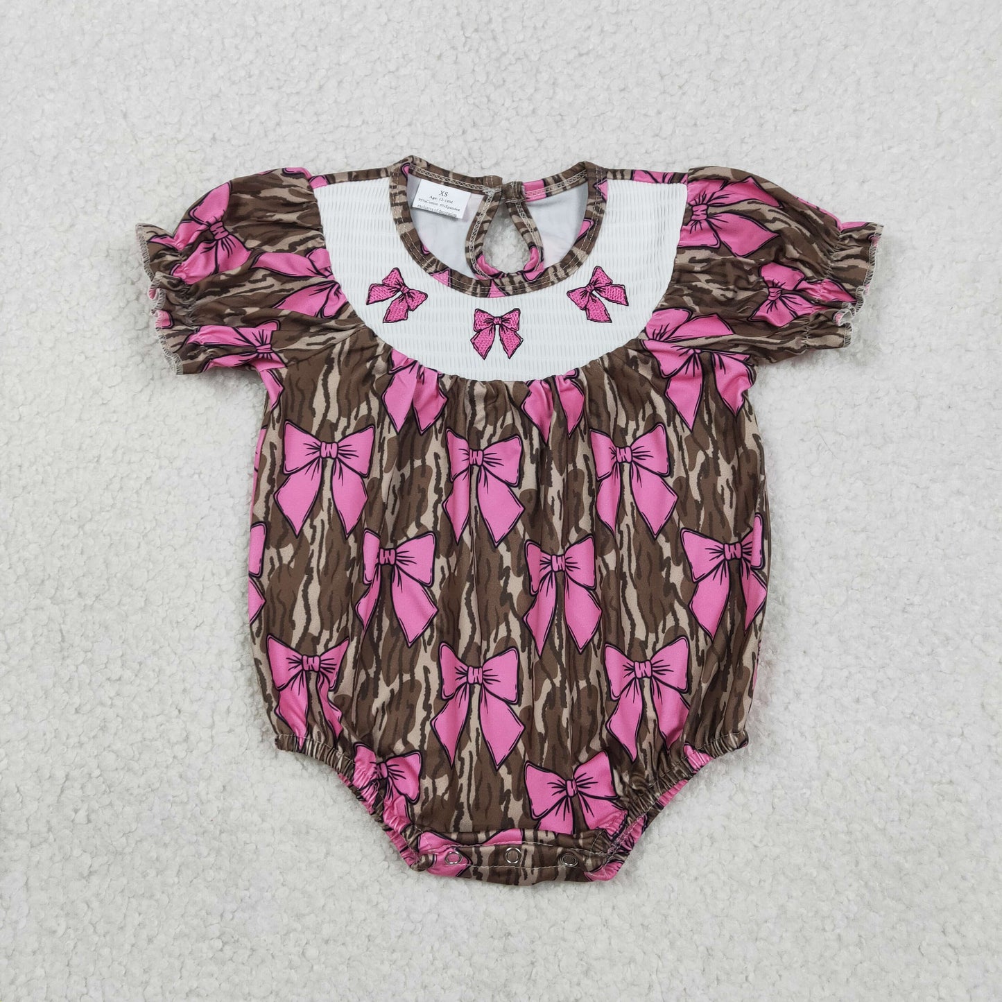 SR3827-SMOCKED bow GIRL romper 202601 RTS