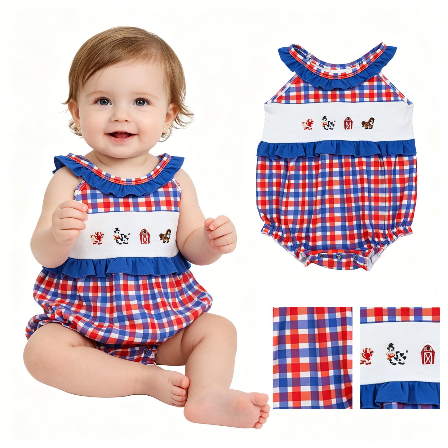 SR3835 embroidery cow 4th July girl summer romper 202605  RTS