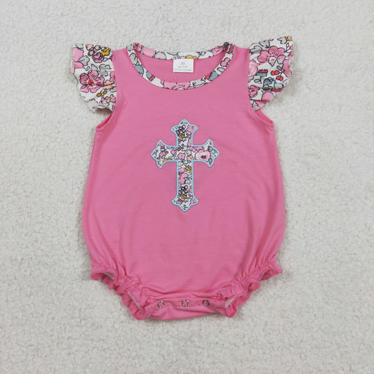 SR3845 embroidery Easter cross GIRL romper 202601 RTS