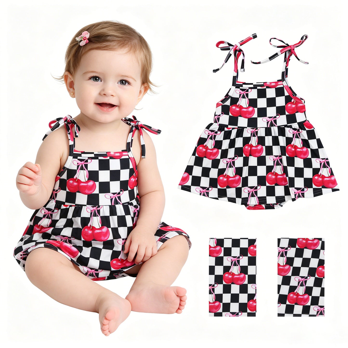 SR3854 checkboard cherry GIRL romper 202604 RTS