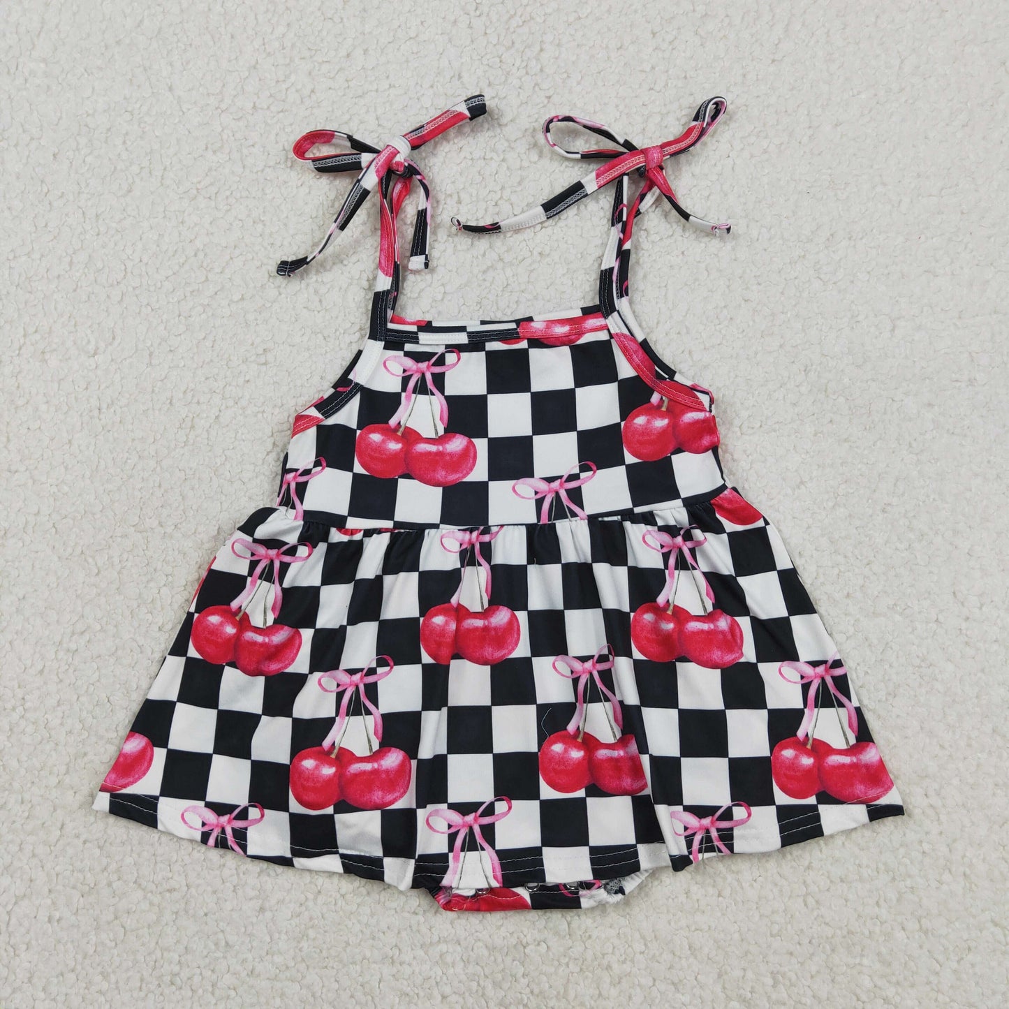 SR3854 checkboard cherry GIRL romper 202604 RTS