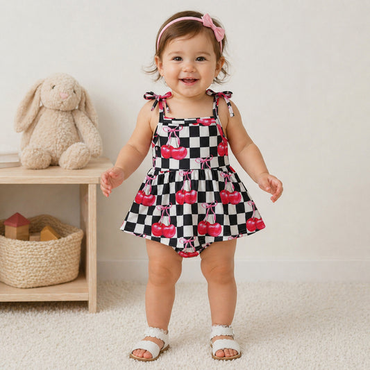 SR3854 checkboard cherry GIRL romper 202604 RTS