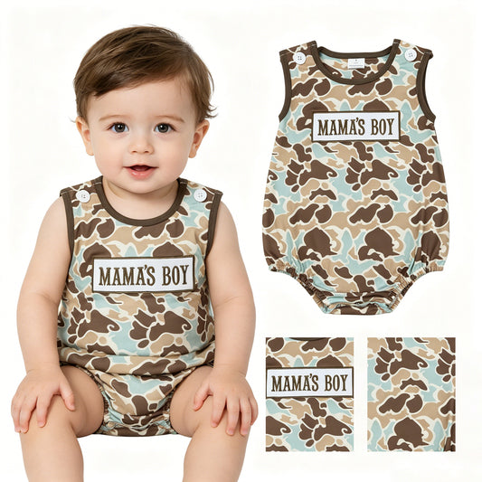 SR3907 embroidery MAMA'S BOY Camo boy romper 202605 RTS