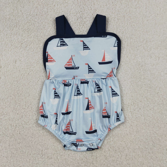 SR3945 western  DUCK Sail boat hunter GIRL romper 202603 RTS