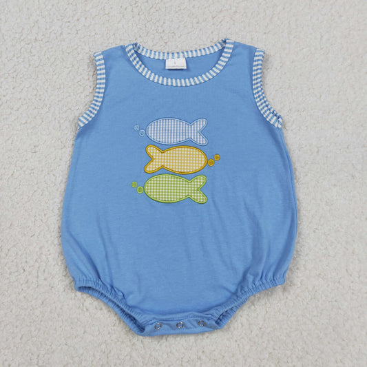 SR4005 fish embroidery boy romper 202605 RTS