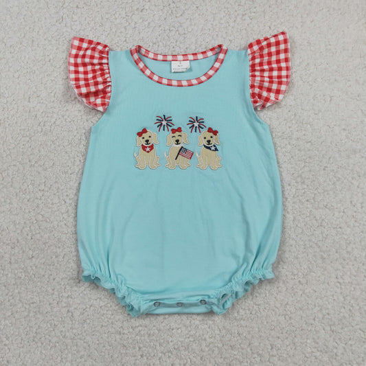 SR4051 embroidery dog 4th July  GIRL romper 202607 RTS