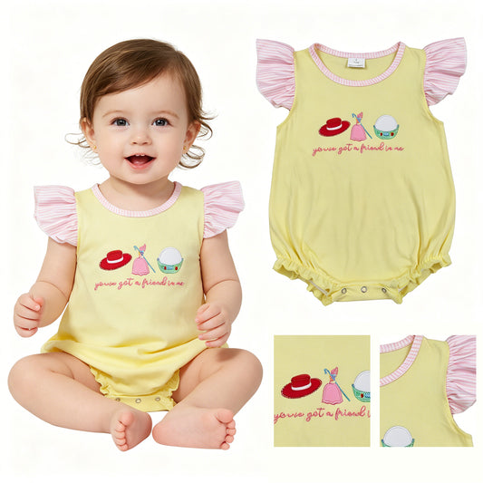 SR4105 embroidery rice girl bow summer romper 202605  RTS