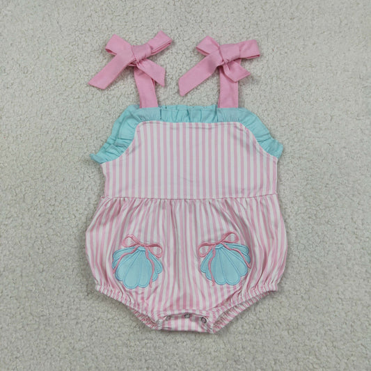 SR4127 embroidery shell bow  GIRL romper 202607 RTS