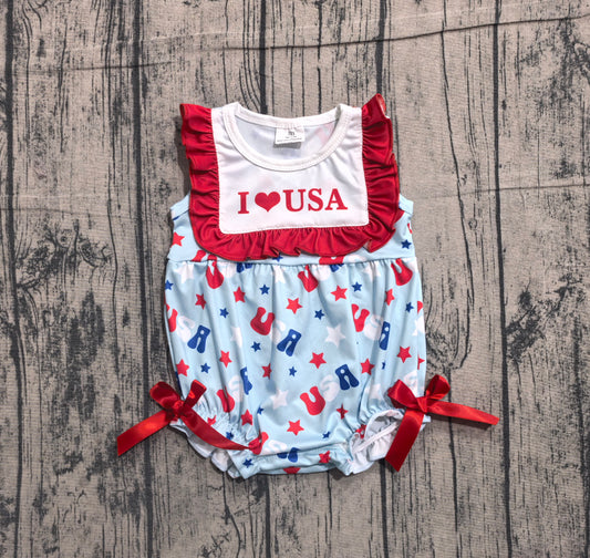 SR4154  love USA 4th July girl romper overall 202604 preorder
