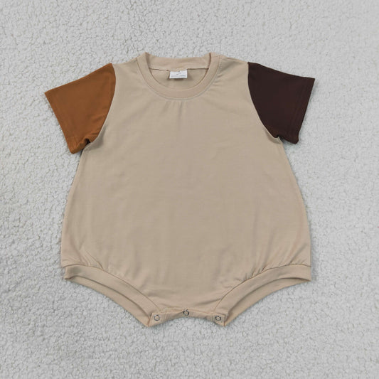 SR4157 202607 RTS Baby Neutral Color Block Short Sleeve Cotton Romper, Cute Contrast Sleeve Toddler Everyday Crew Neck Bodysuit