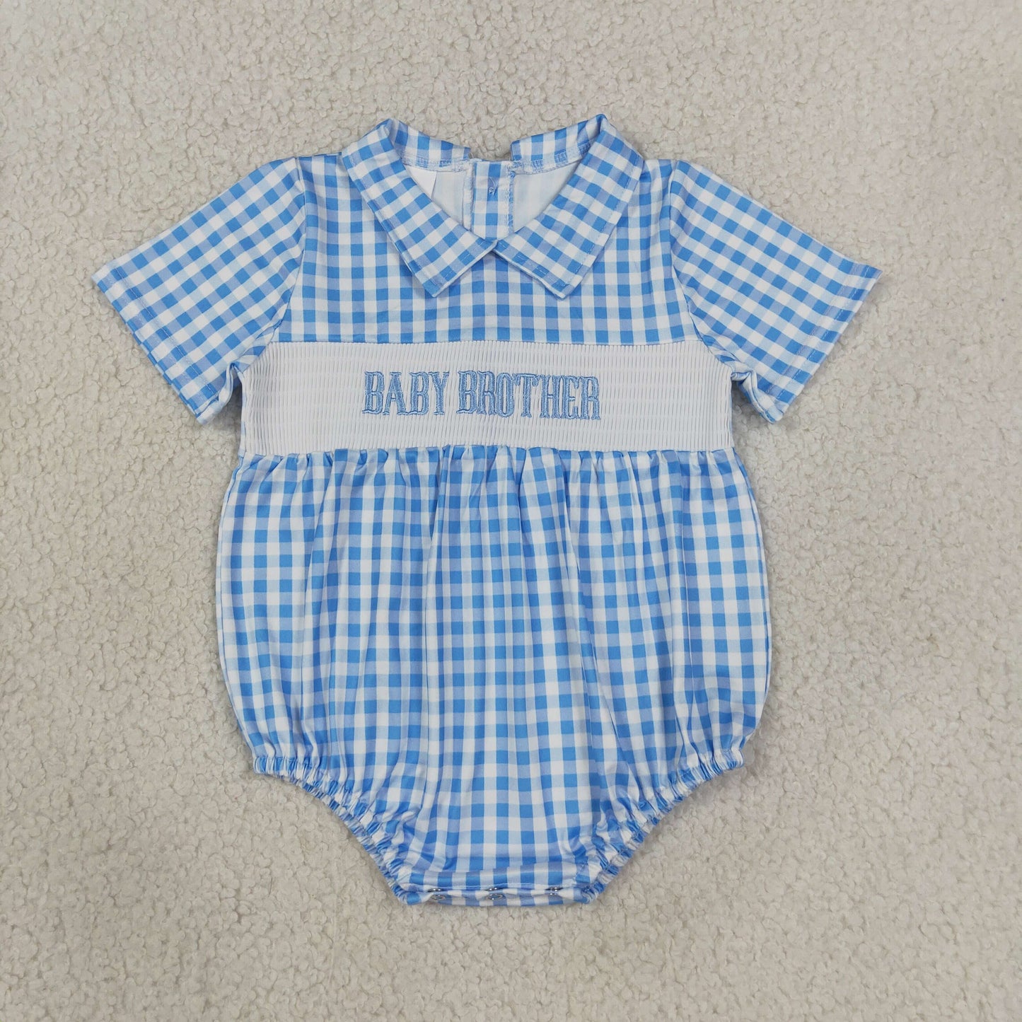 SR4231 blue Checkboard plaid SMOCKED boy romper 202607 RTS