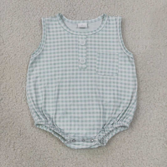 SR4234 green plaid boy romper 202607 RTS