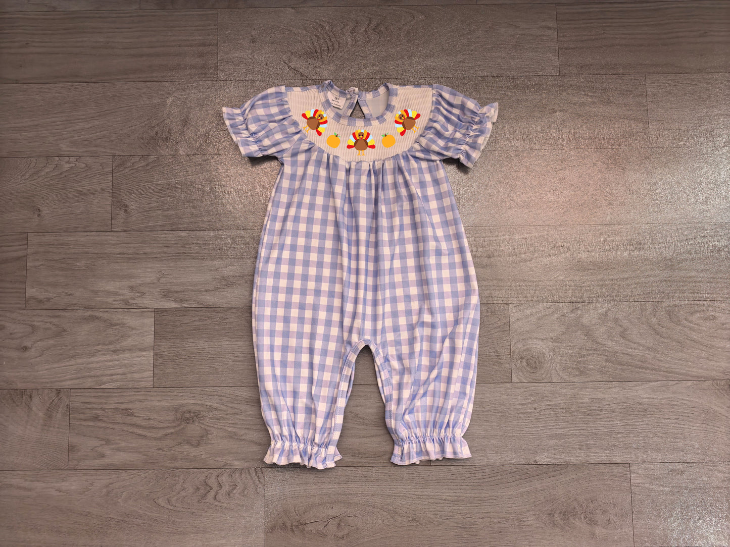 RTS SR4276 Smocked Embroidery Purple Gingham Baby Jumpsuit 202608