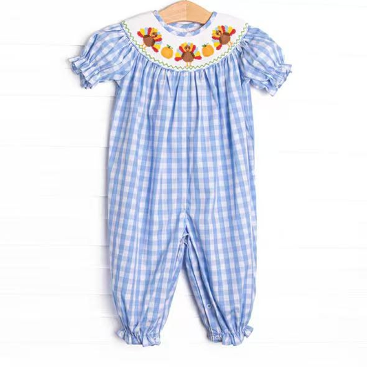 SR4276 Thanksgiving Turkey pumpkin girl  romper 202619 preorder