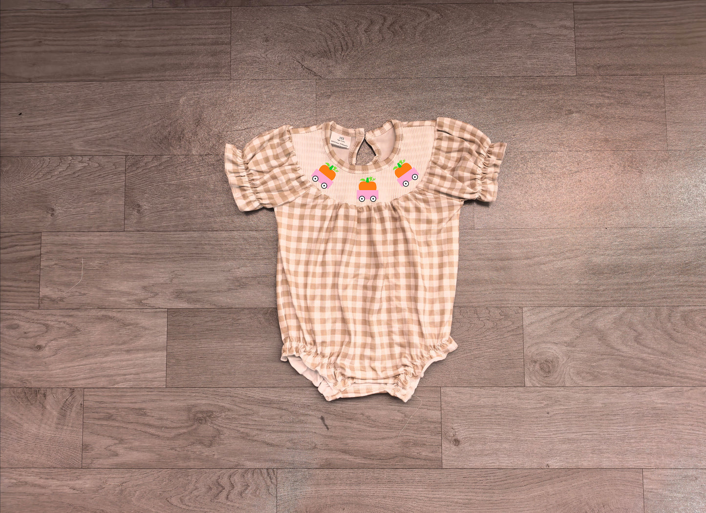 RTS SR4280 Smocked Embroidery Gingham Short Sleeve Baby Bubble Romper 202608