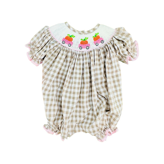 SR4280 Thanksgiving Turkey pumpkin girl  romper 202619 preorder